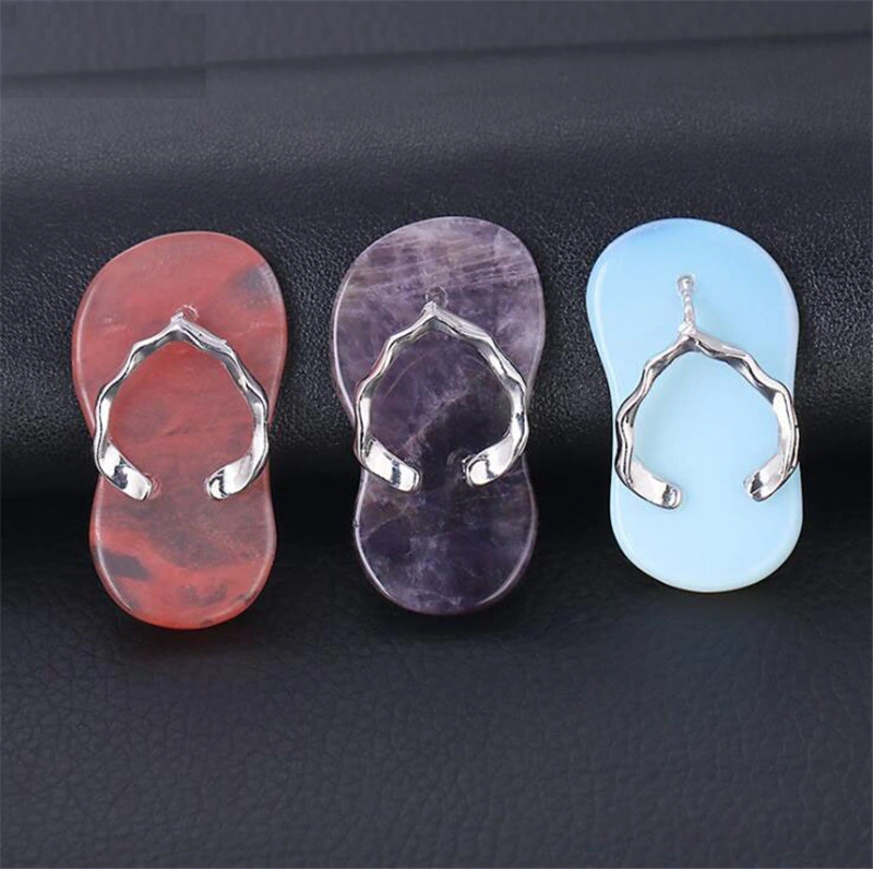 Fashion Jewelry Crystal Slipper Pendant Natural Stone Flat Bead Purple Crystal Onyx Women Men Slipper Shoes Pendant