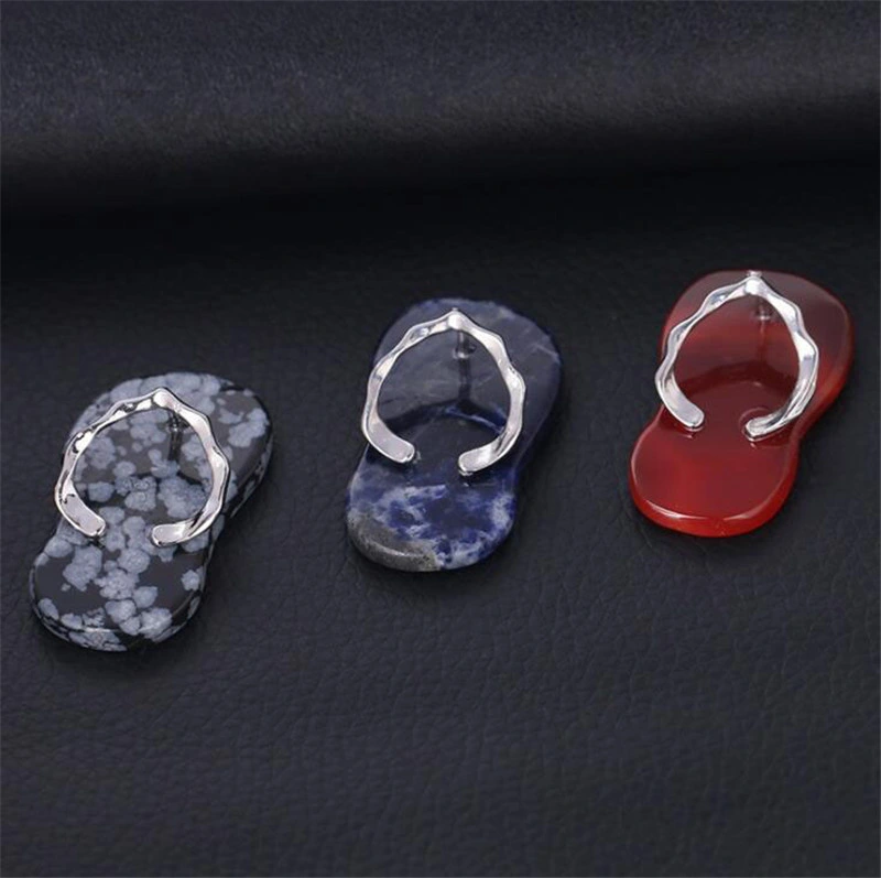 Fashion Jewelry Crystal Slipper Pendant Natural Stone Flat Bead Purple Crystal Onyx Women Men Slipper Shoes Pendant